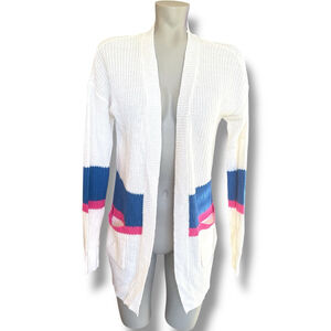 Women's Ultra Flirt White Blue Pink Striped Knit Cardigan S